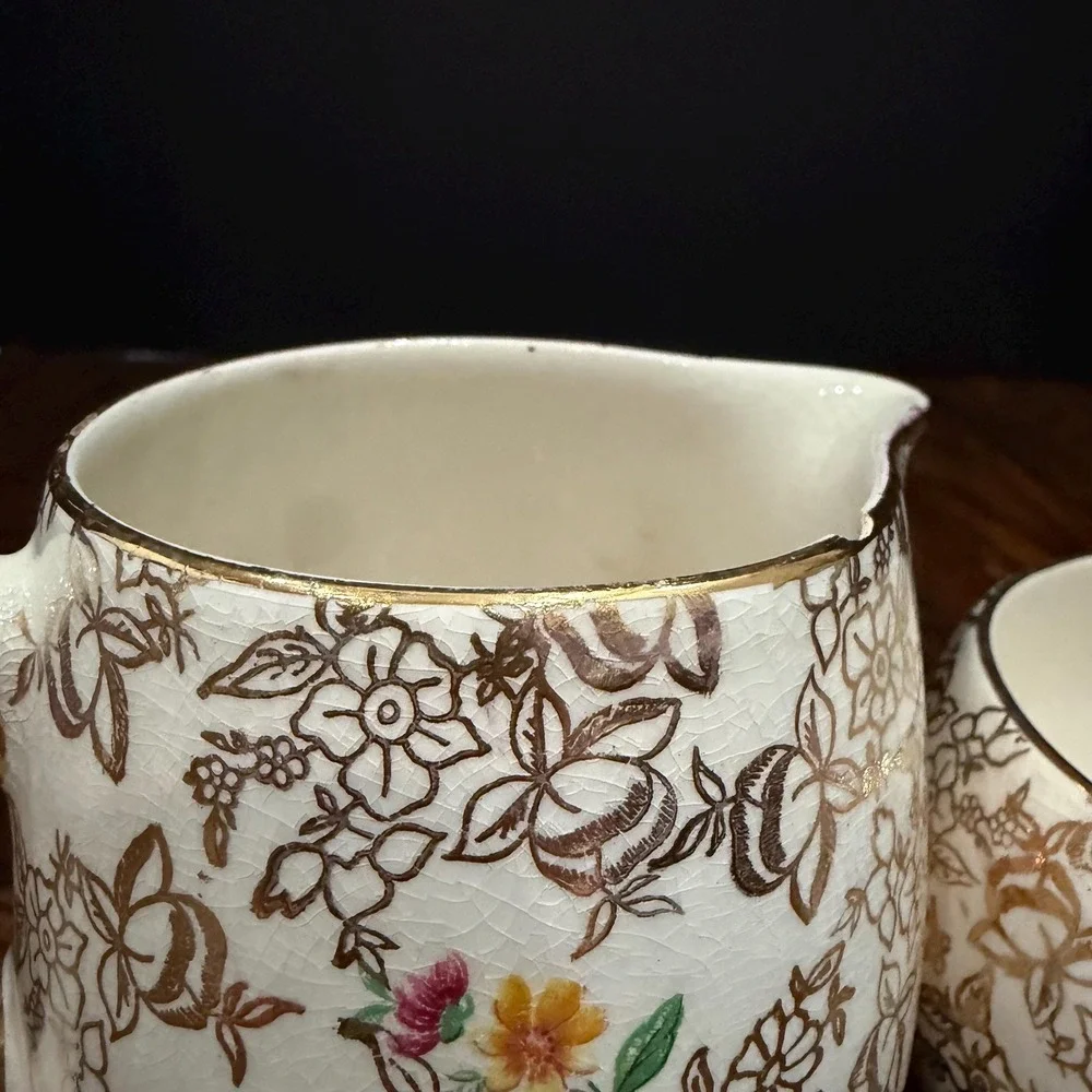 Vintage Lord Nelson Ware Gold Chintz Creamer &‎ Sugar Set England
